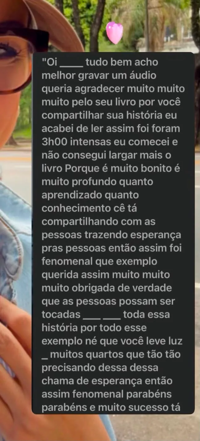 Mensagem de leitora no WhatsApp sobre o livro