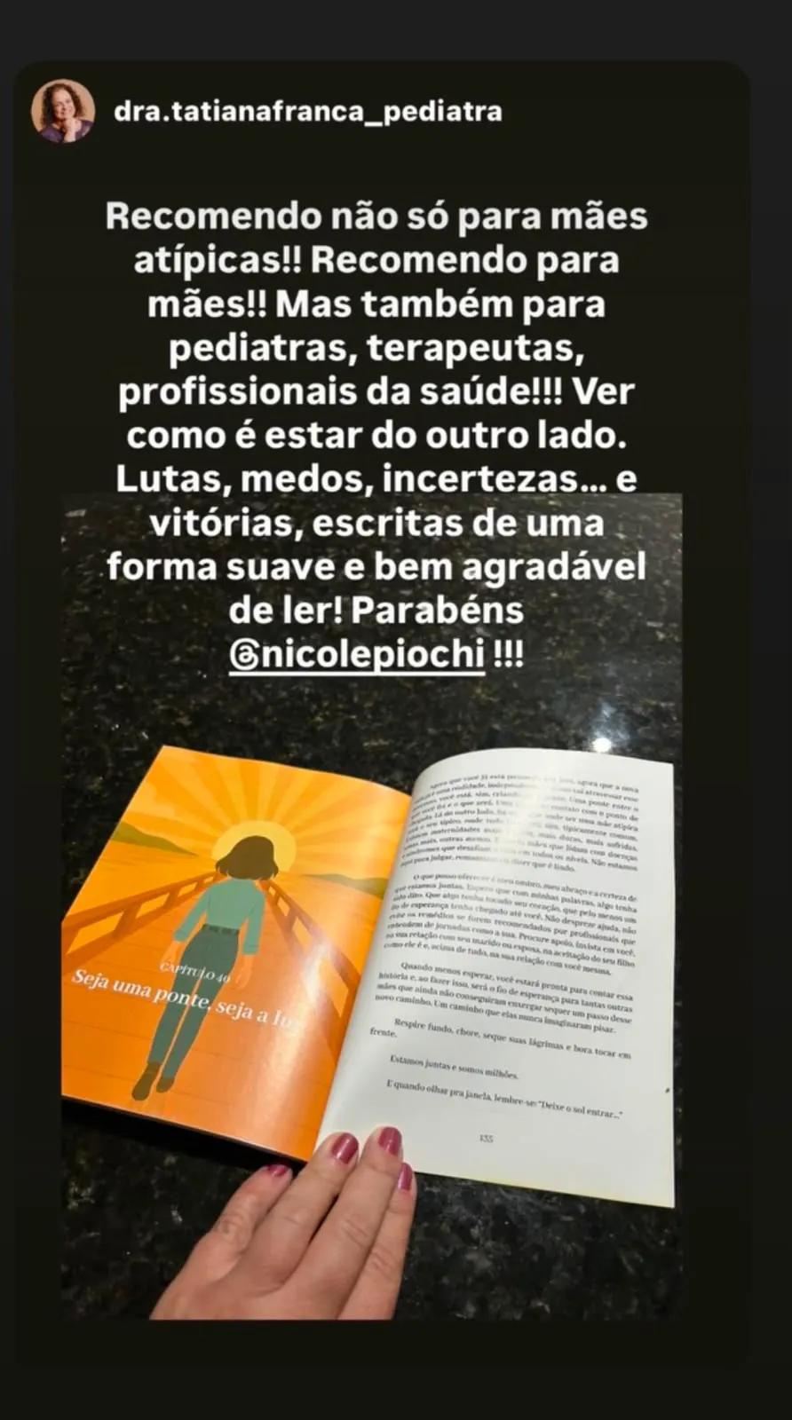 Mensagem de leitora no WhatsApp sobre o livro