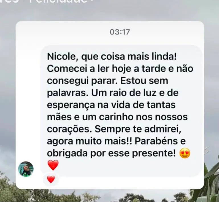 Mensagem de leitora no WhatsApp sobre o livro